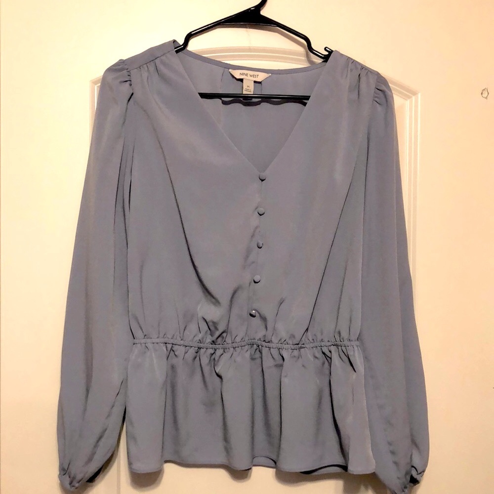 Nine West Womens Medium Pale Blue Shirt